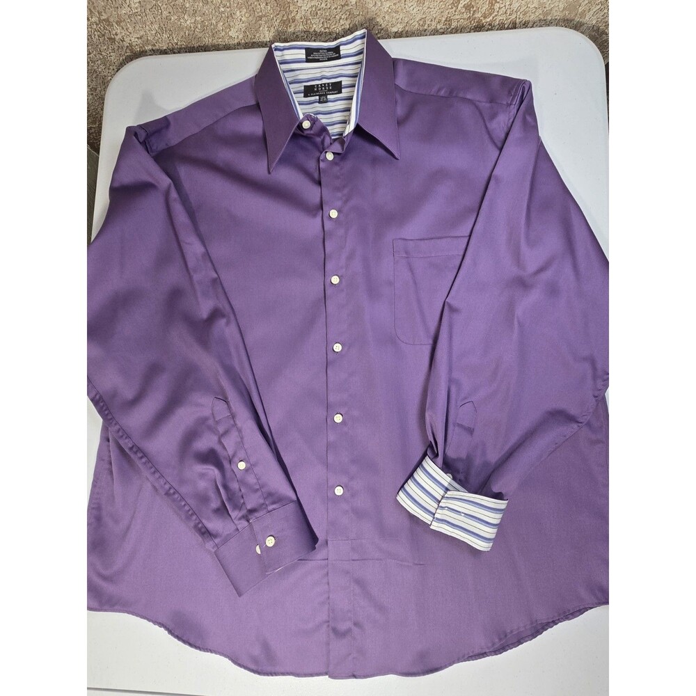 Crazy Horse Men's Purple Sateen Dress Shirt Solid Long Sleeve 17.5 36/37